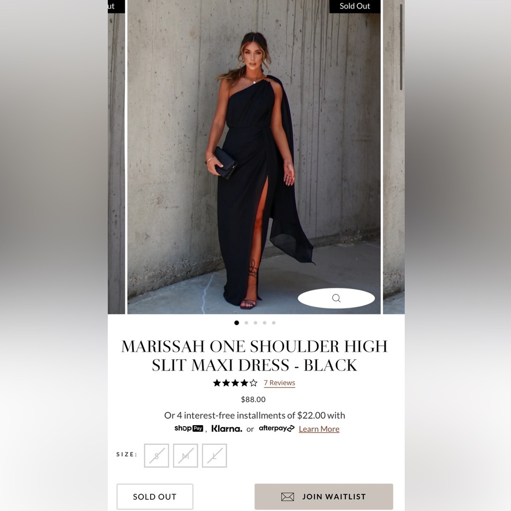 NWT Vici Marissah One Shoulder High Slit Maxi Dress in Black